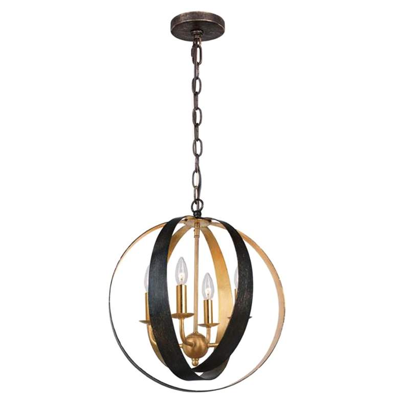 Image 4 Crystorama Luna 16 inchW Bronze and Gold 4-Light Orb Chandelier more views