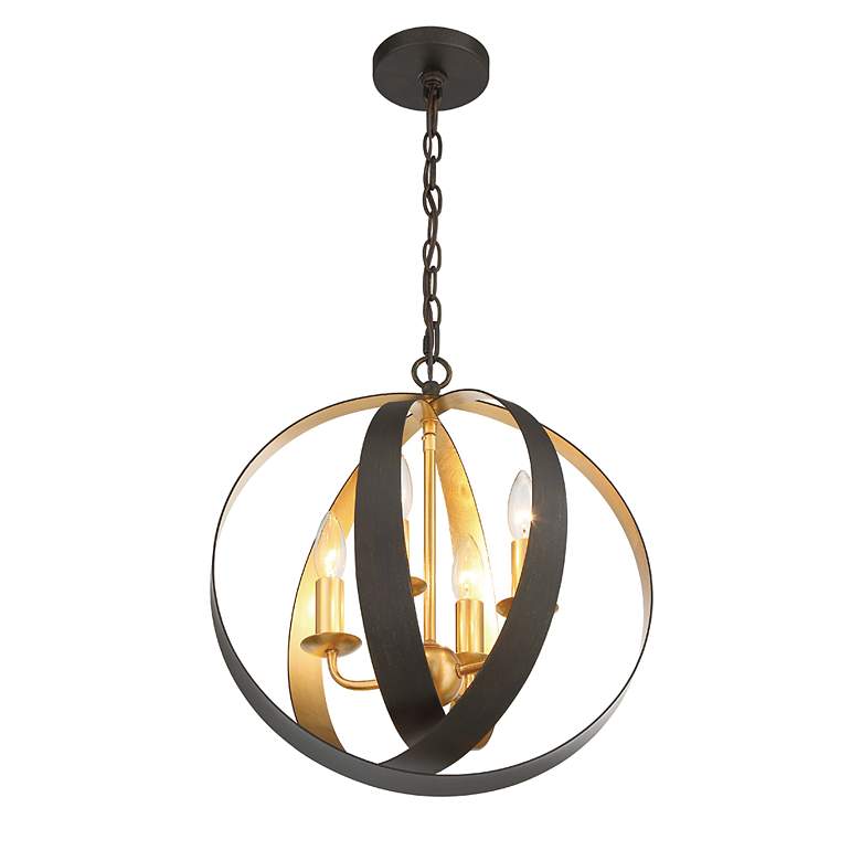 Image 5 Crystorama Luna 16 inchW Bronze and Gold 4-Light Orb Chandelier more views