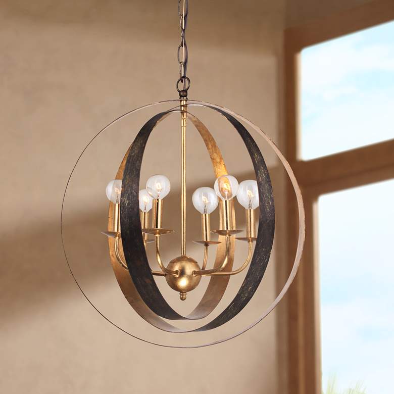 Image 1 Crystorama Luna 21"W Bronze and Antique Gold 6-Light Orb Chandelier