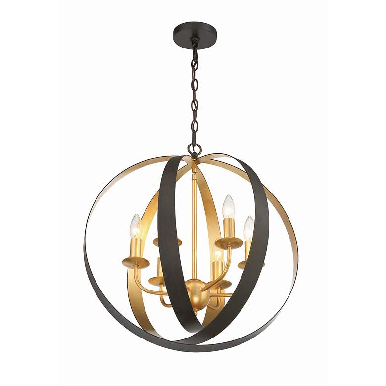 Image 4 Crystorama Luna 21"W Bronze and Antique Gold 6-Light Orb Chandelier more views