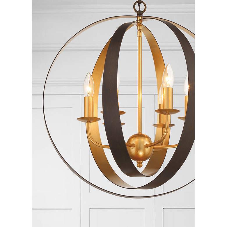 Image 5 Crystorama Luna 21 inchW Bronze and Antique Gold 6-Light Orb Chandelier more views