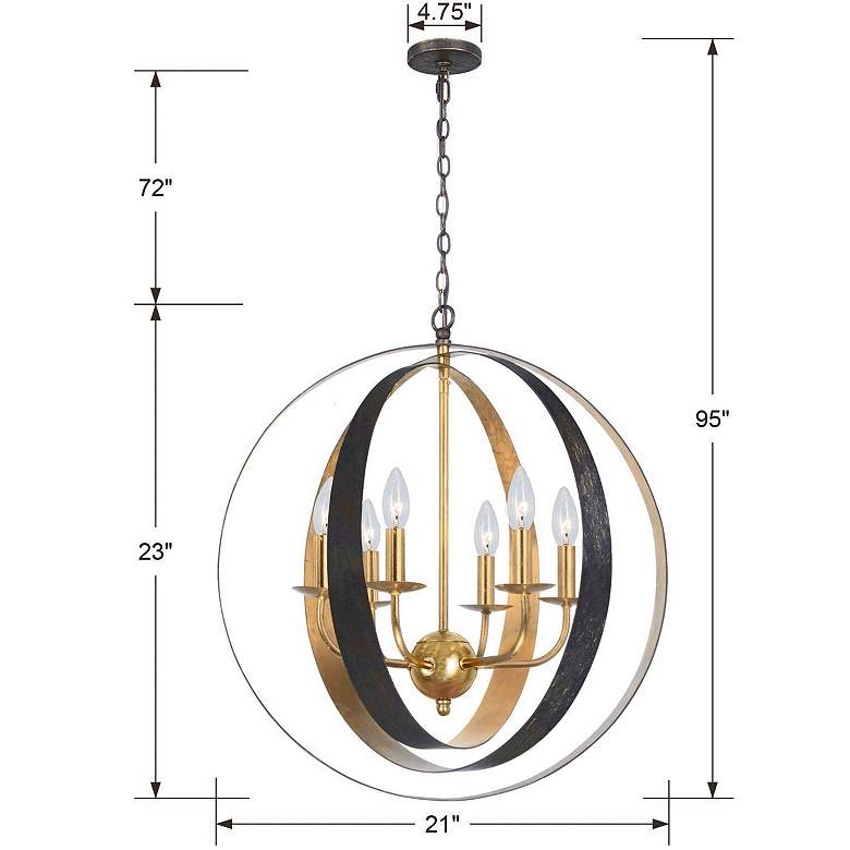 Image 6 Crystorama Luna 21"W Bronze and Antique Gold 6-Light Orb Chandelier more views