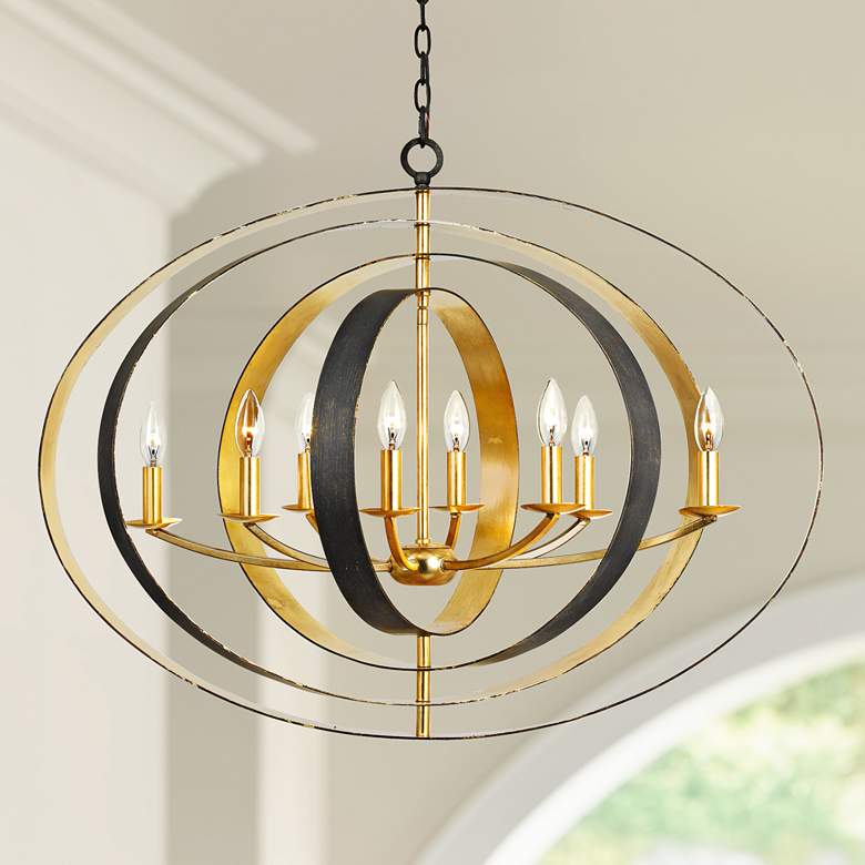 Crystorama Luna 36&quot; Wide Bronze and Gold Oval Chandelier