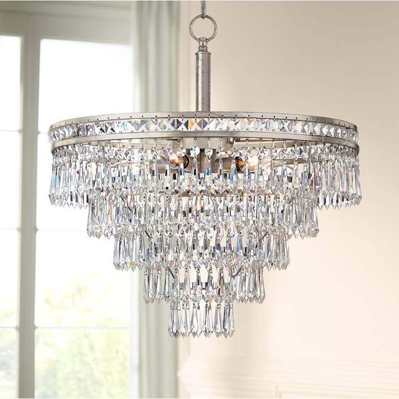 Image 1 Crystorama Mercer 20" Wide Tiered Olde Silver and Crystal Chandelier