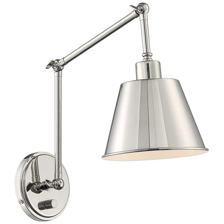 Image 1 Crystorama Mitchell 7.5 inch Wide Nickel Plug-In Swing Arm Wall Lamp