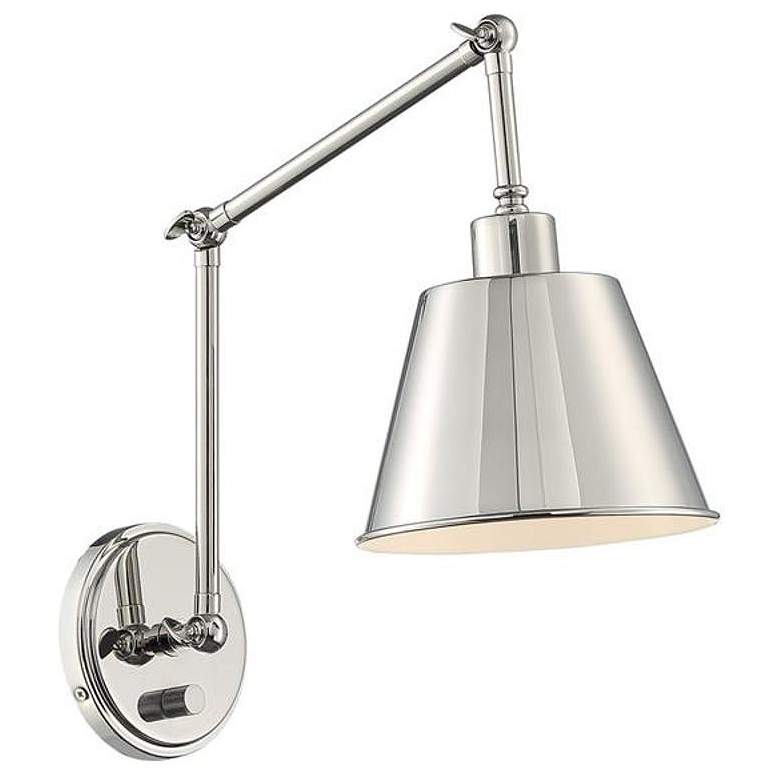 Image 1 Crystorama Mitchell 7.5 inch Wide Nickel Plug-In Swing Arm Wall Lamp