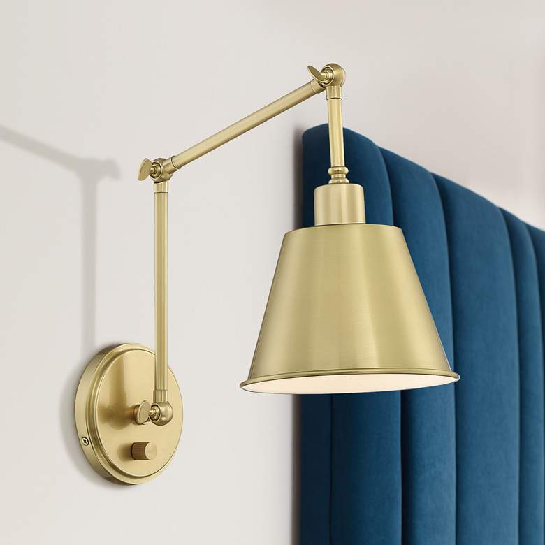 Image 1 Crystorama Mitchell Aged Brass Hardwire Plug-In Wall Lamp
