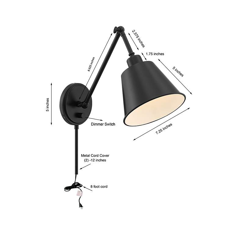 Image 6 Crystorama Mitchell Matte Black Hardwire Plug-In Wall Lamp more views