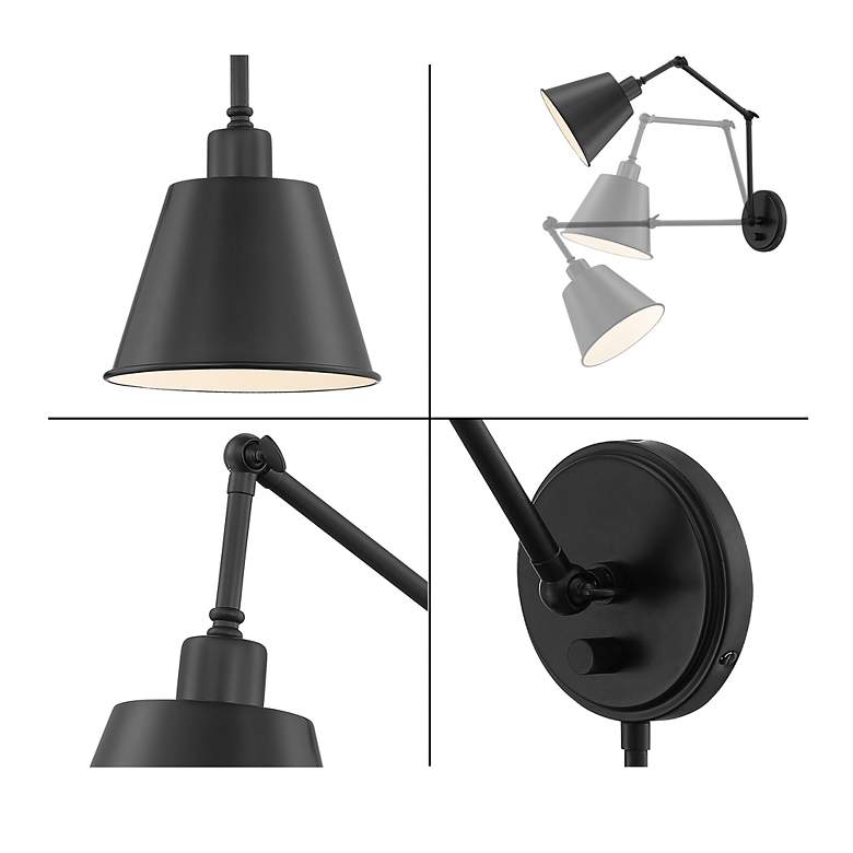 Image 4 Crystorama Mitchell Matte Black Swing Arm Wall Lamp more views