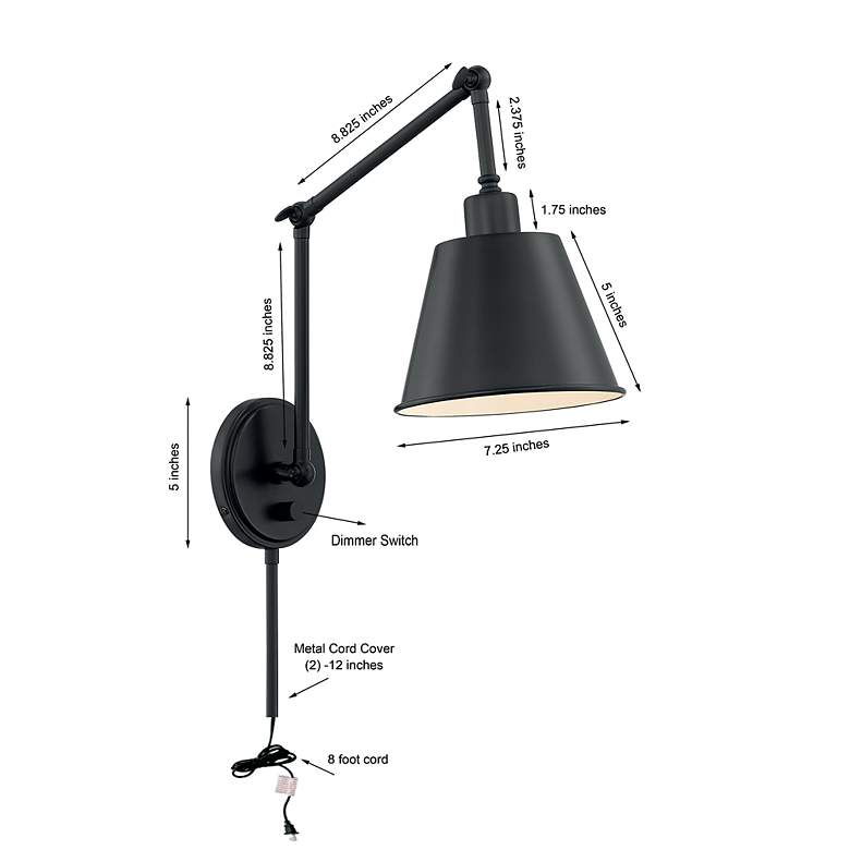 Image 7 Crystorama Mitchell Matte Black Swing Arm Wall Lamp more views