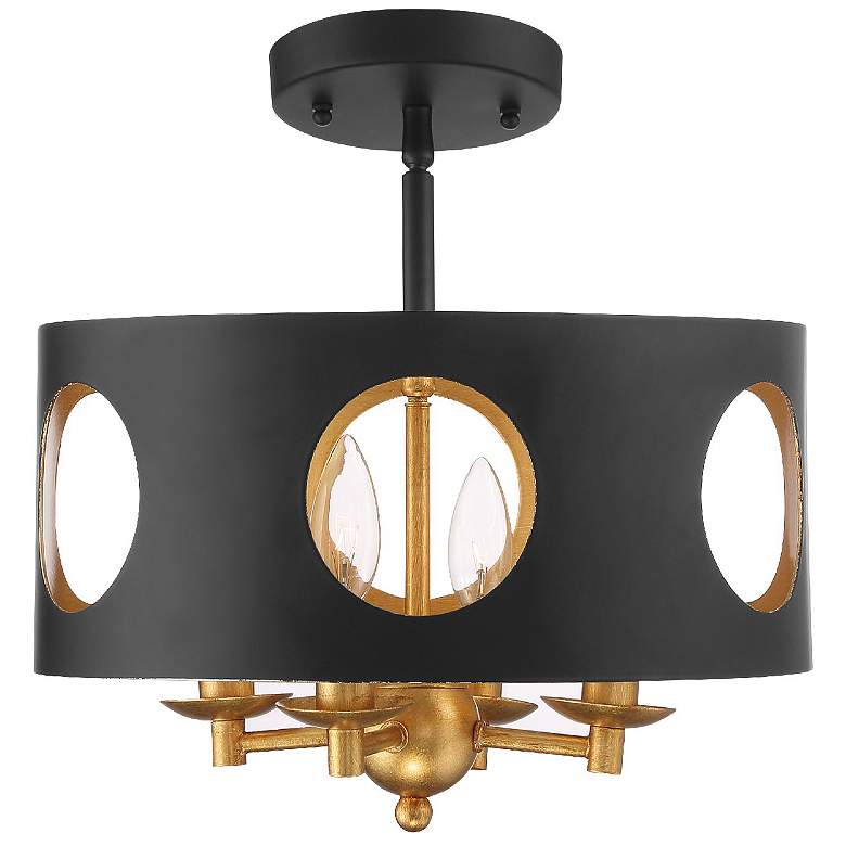 Image 2 Crystorama Odelle 14" Wide Matte Black Drum Ceiling Light
