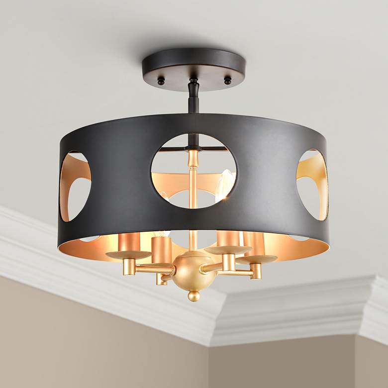 Image 1 Crystorama Odelle 14" Wide Matte Black Drum Ceiling Light