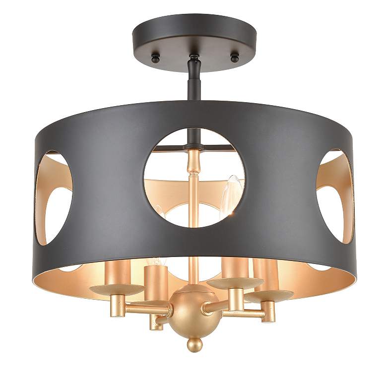 Image 4 Crystorama Odelle 14" Wide Matte Black Drum Ceiling Light more views