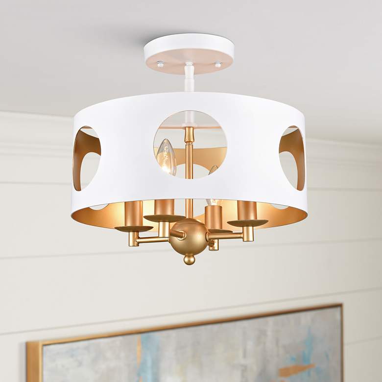 Image 1 Crystorama Odelle 14" Wide Matte White Drum Ceiling Light