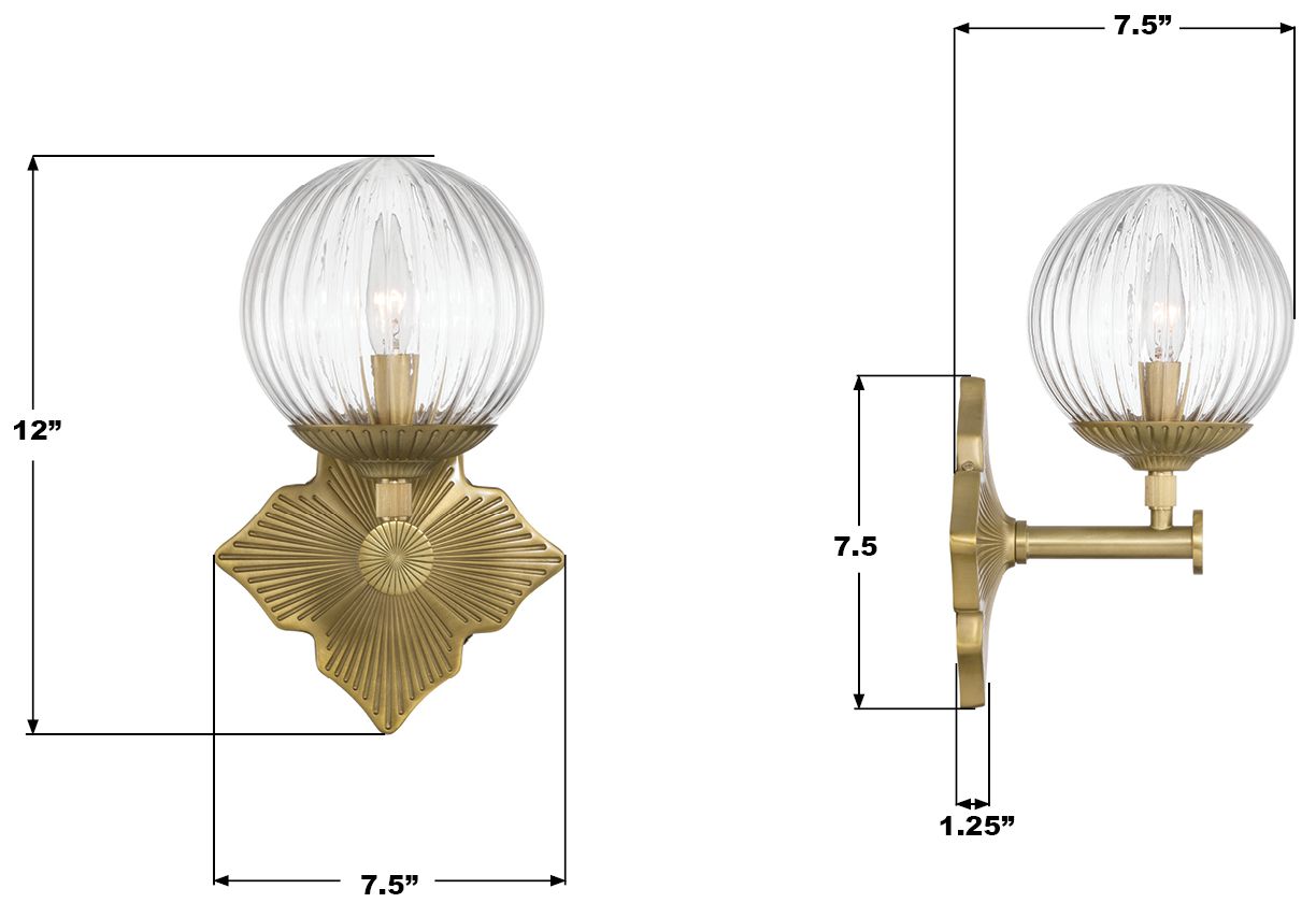 Crystorama Orly 7.5'' Aged Brass Sconce