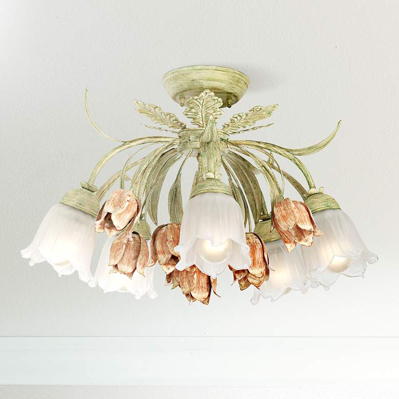 Image 1 Crystorama Parisian Flower 22" Wide Art Glass Ceiling Light
