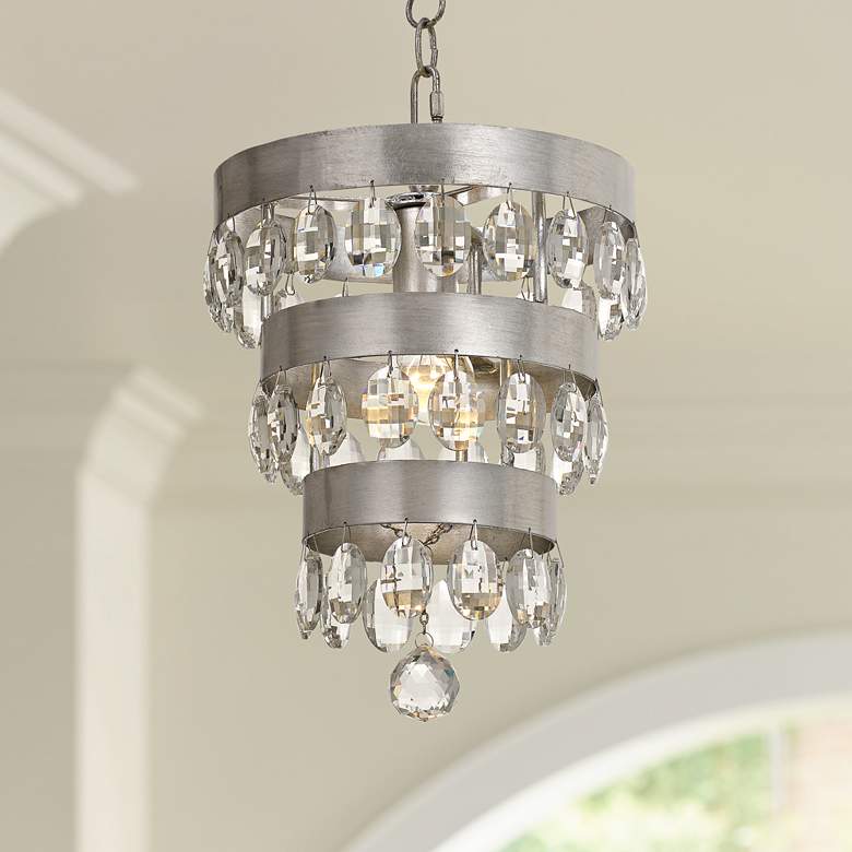 Image 1 Crystorama Perla 10 inchW Antique Silver Crystal Mini-Chandelier