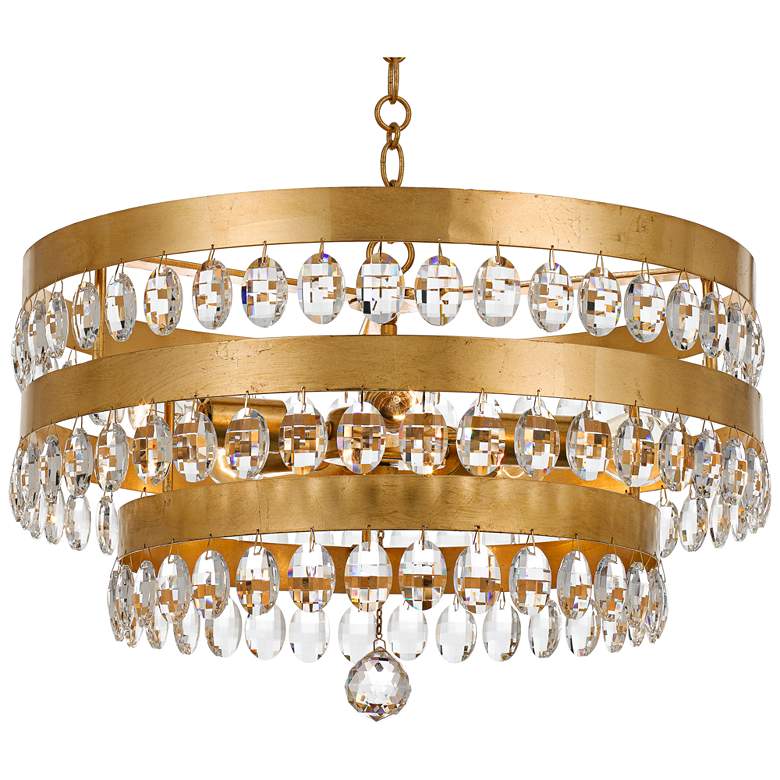 Image 2 Crystorama Perla 21 3/4 inch Tiered Drum Antique Gold Crystal Chandelier