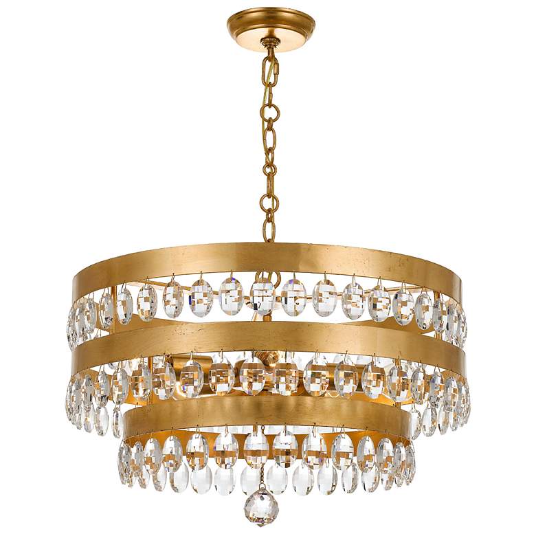 Image 2 Crystorama Perla 21 3/4 inch Tiered Drum Antique Gold Crystal Chandelier