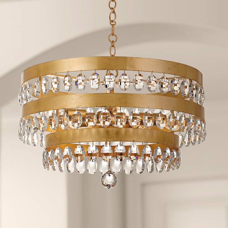 Image 1 Crystorama Perla 21 3/4 inch Tiered Drum Antique Gold Crystal Chandelier