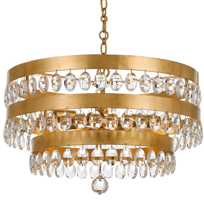 Image 3 Crystorama Perla 21 3/4" Tiered Drum Antique Gold Crystal Chandelier more views