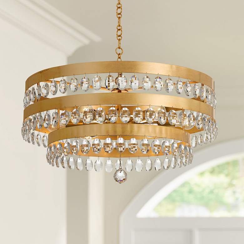 Image 1 Crystorama Perla 26 inchW Antique Gold and Crystal Chandelier