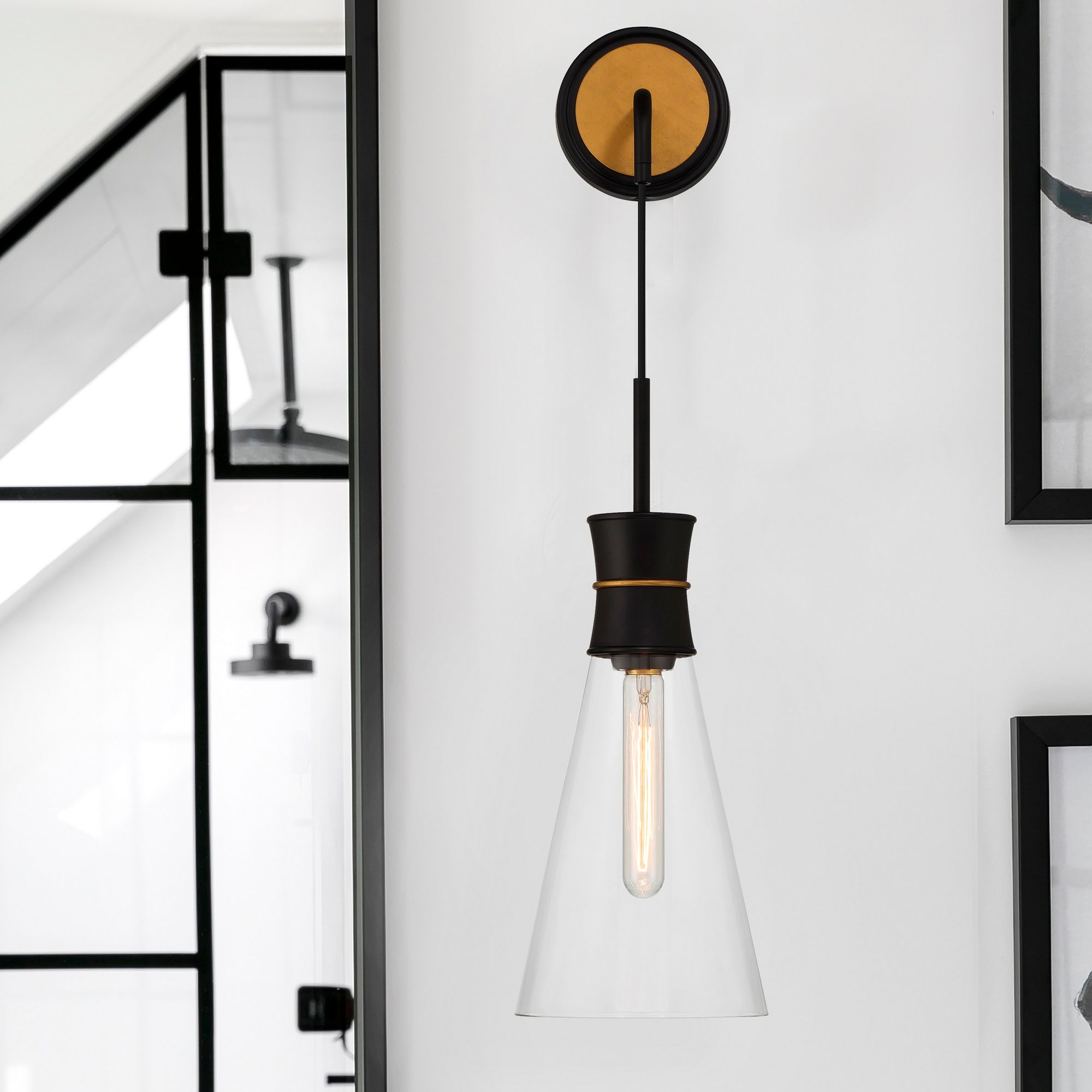 Crystorama Quinn 1 Light Matte Black + Textured Gold Sconce