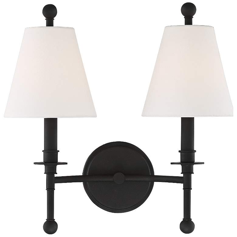 Image 1 Crystorama Riverdale 14 1/2 inchH Black Forged 2-Light Wall Sconce