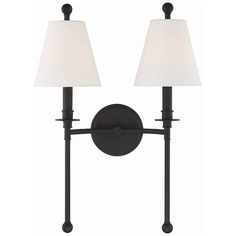 Image 1 Crystorama Riverdale 14 1/2 inchH Black Forged 2-Light Wall Sconce