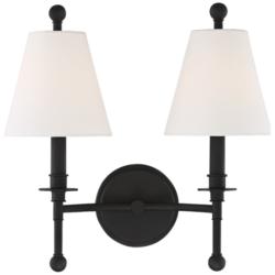 Crystorama Riverdale 14 1/2&quot;H Black Forged 2-Light Wall Sconce
