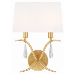 Crystorama Rollins 14" High Antique Gold 2-Light Wall Sconce