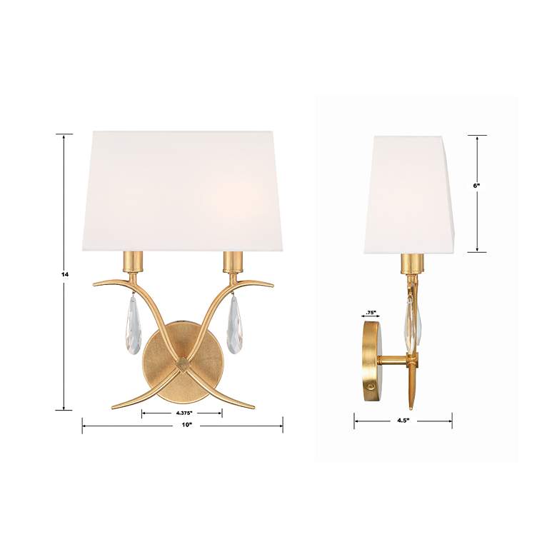 Image 6 Crystorama Rollins 14" High Antique Gold 2-Light Wall Sconce more views
