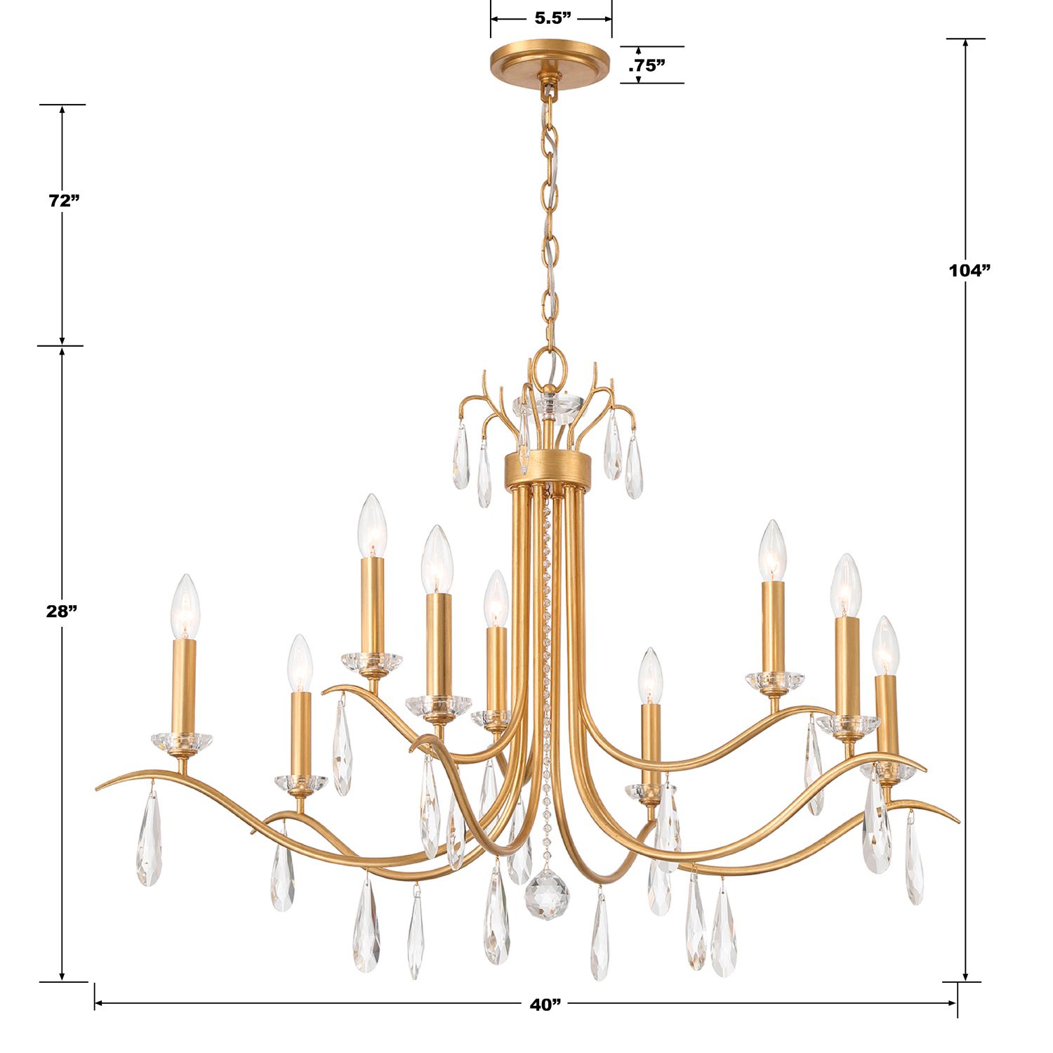 Crystorama Rollins 40" Wide Antique Gold 9-Light Chandelier