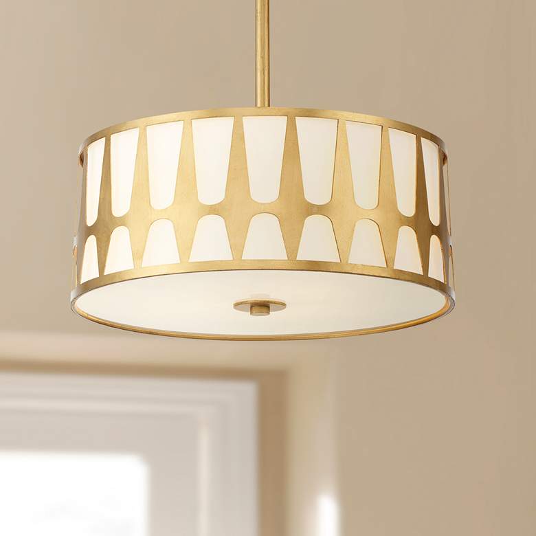 Image 1 Crystorama Royston 15" Wide Antique Gold Drum Pendant Light