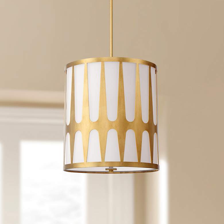Image 1 Crystorama Royston 17" Wide Antique Gold Drum Pendant Light