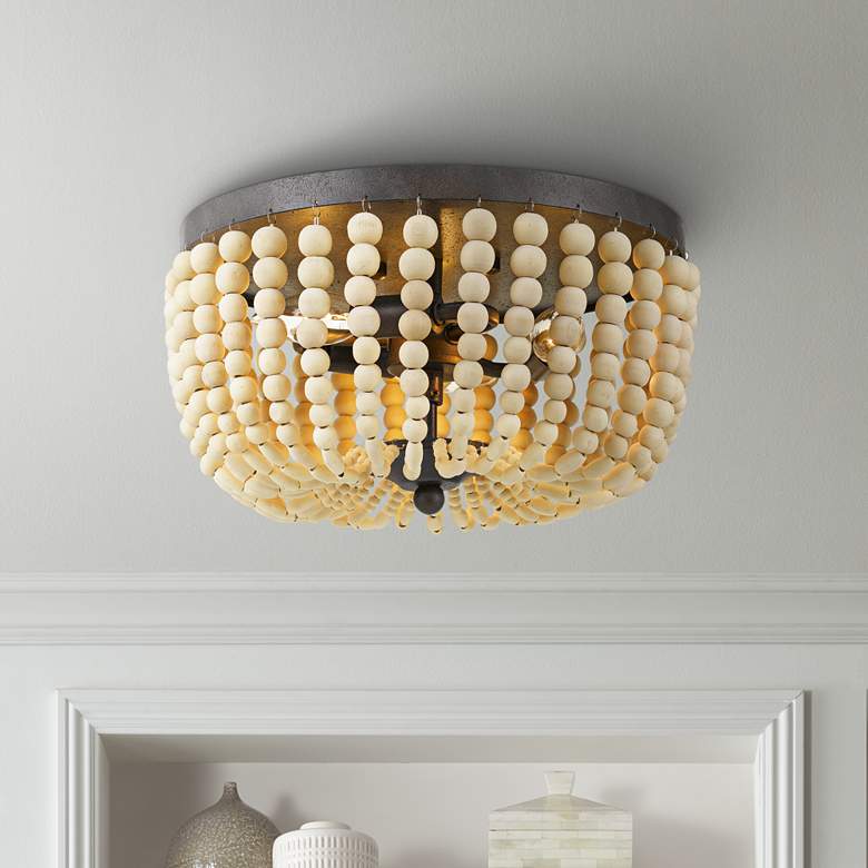 Image 1 Crystorama Rylee 12 1/2" Wide Bronze Wood Bead Ceiling Light