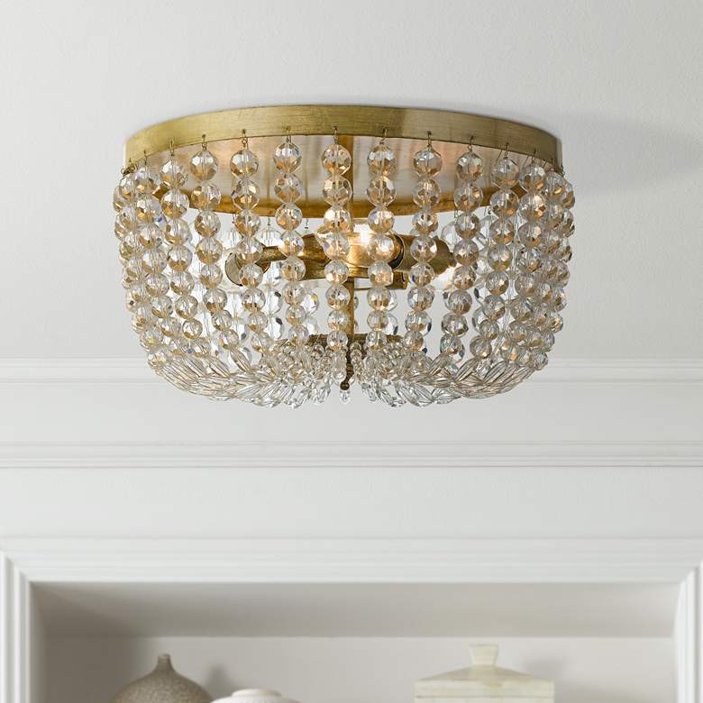 Image 1 Crystorama Rylee 12 1/2"W 3-Light Antique Gold Ceiling Light