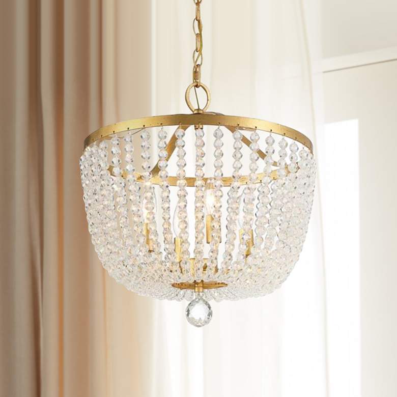 Image 1 Crystorama Rylee 16 1/2" Wide Antique Gold and Glass Chandelier