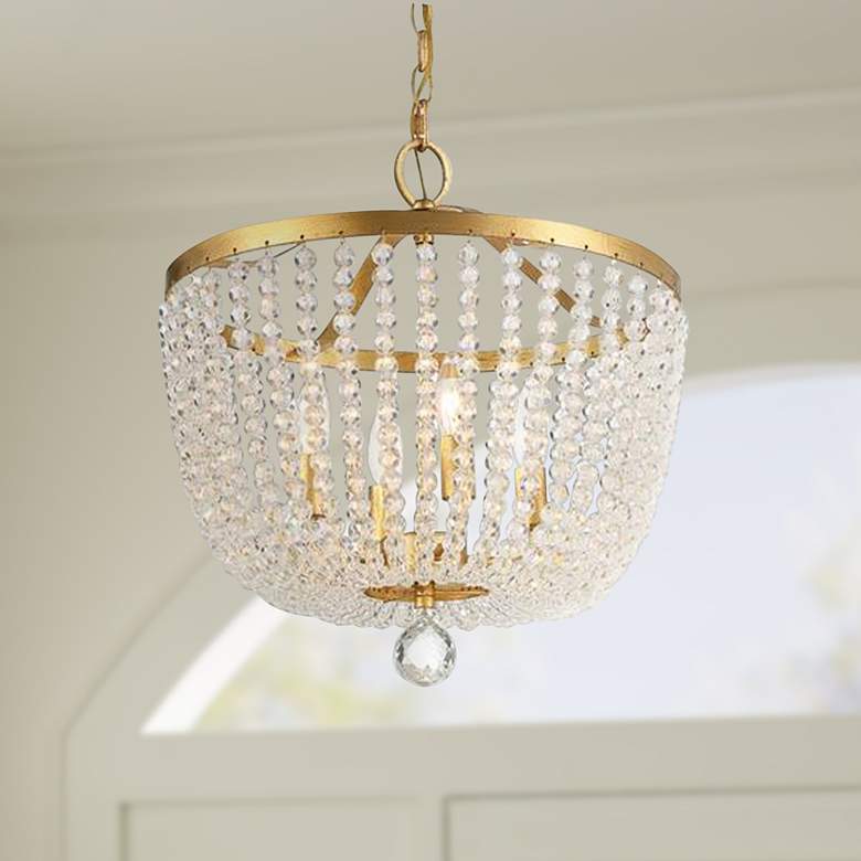 Image 1 Crystorama Rylee 16 1/2"W Antique Gold Glass Ceiling Light