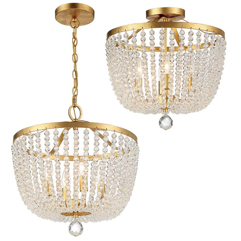 Image 5 Crystorama Rylee 16 1/2 inchW Antique Gold Glass Ceiling Light more views