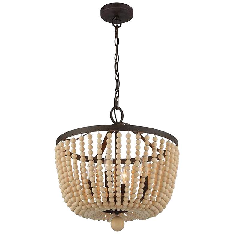 Image 5 Crystorama Rylee 16 1/2 inchW Bronze and Wood Beads Ceiling Light more views