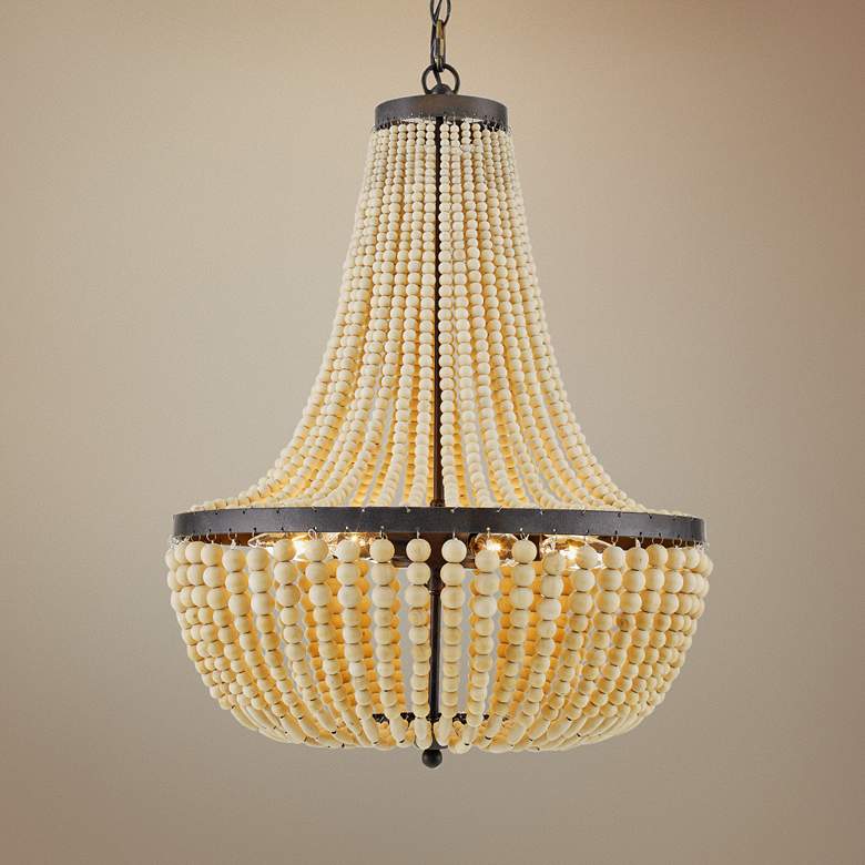 Crystorama Rylee 18 3/4&quot;W Bronze and Wood Beads Chandelier