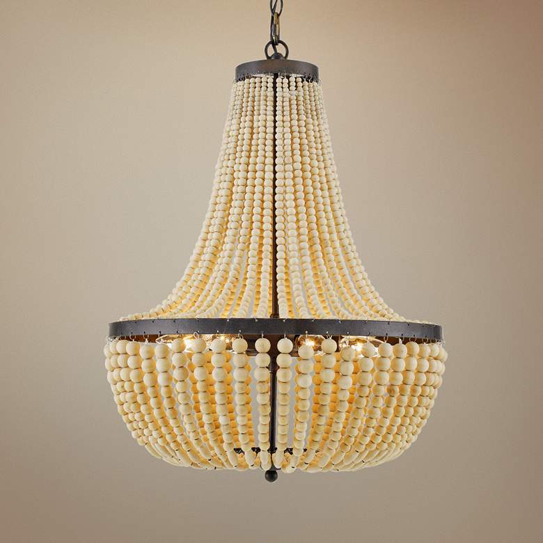 Image 1 Crystorama Rylee 18 3/4"W Bronze and Wood Beads Chandelier