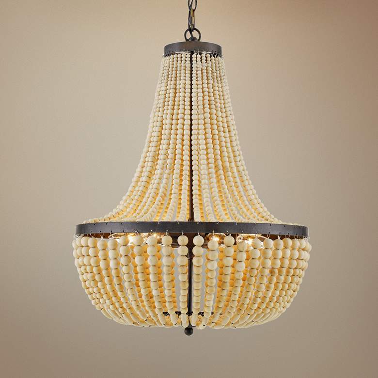 Image 1 Crystorama Rylee 18 3/4 inchW Bronze and Wood Beads Chandelier