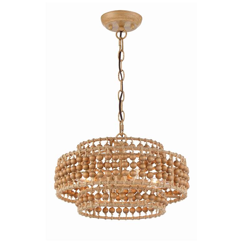 Image 2 Crystorama Silas 16" Wide Sand Steel Wood Beads 4-Light Chandelier