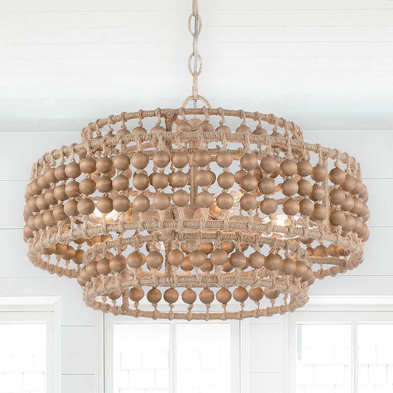Image 1 Crystorama Silas 16" Wide Sand Steel Wood Beads 4-Light Chandelier