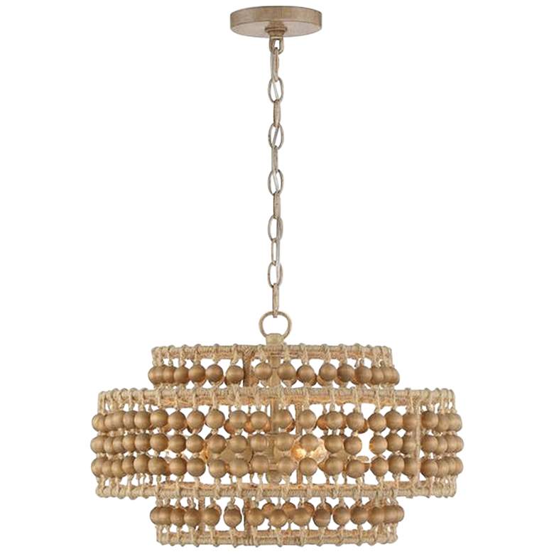 Image 2 Crystorama Silas 16 inchW Wooden Beads and Rope Ceiling Light