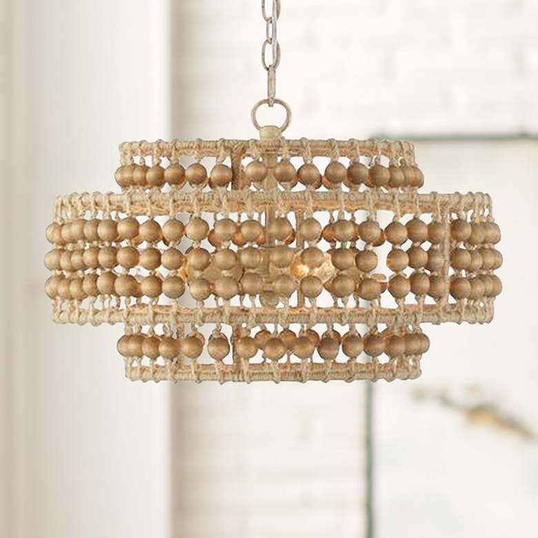 Image 1 Crystorama Silas 16 inchW Wooden Beads and Rope Ceiling Light