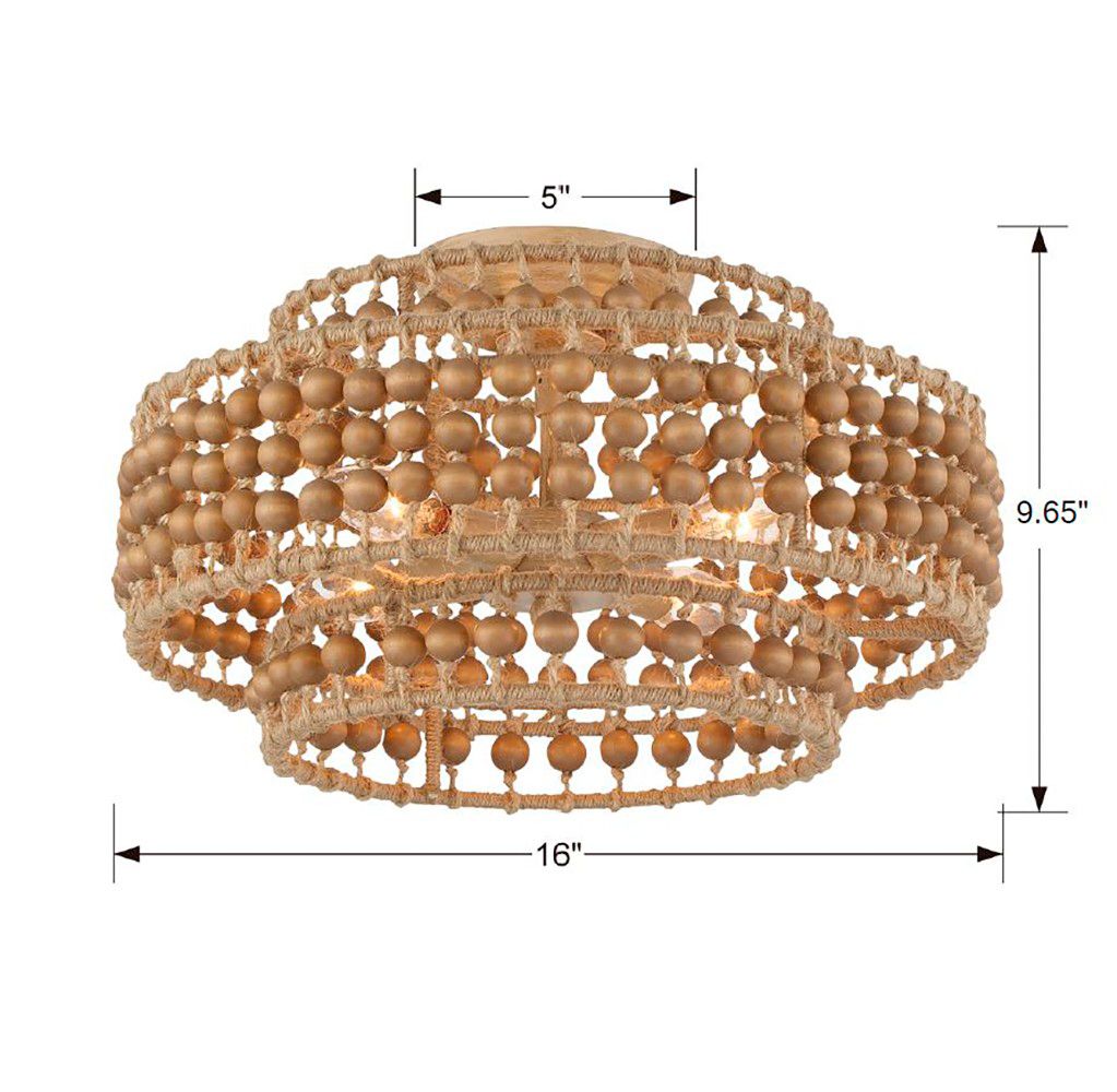 Crystorama Silas 16"W Wooden Beads and Rope Ceiling Light