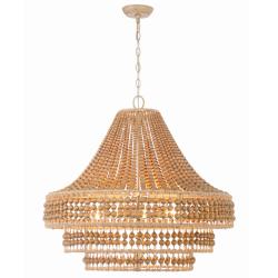 Crystorama Silas 30" Wide 8-Light Modern Jute Wood Bead Chandelier